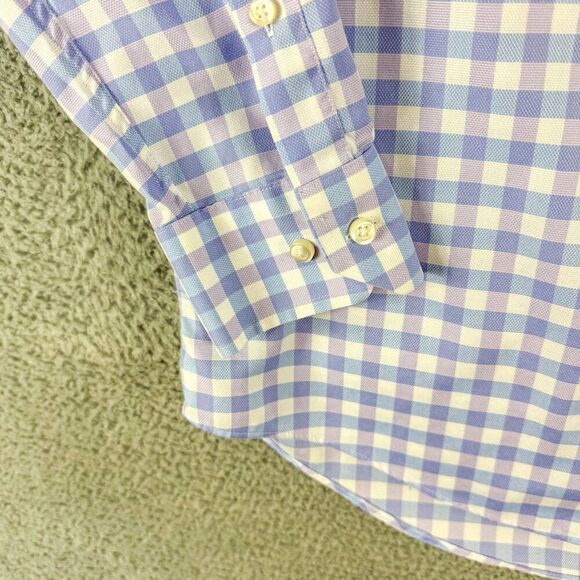 Jos A Bank Shirt Men Medium Blue Purple Plaid Tailored Wrinkle Free Signature‎ - Picture 7 of 13